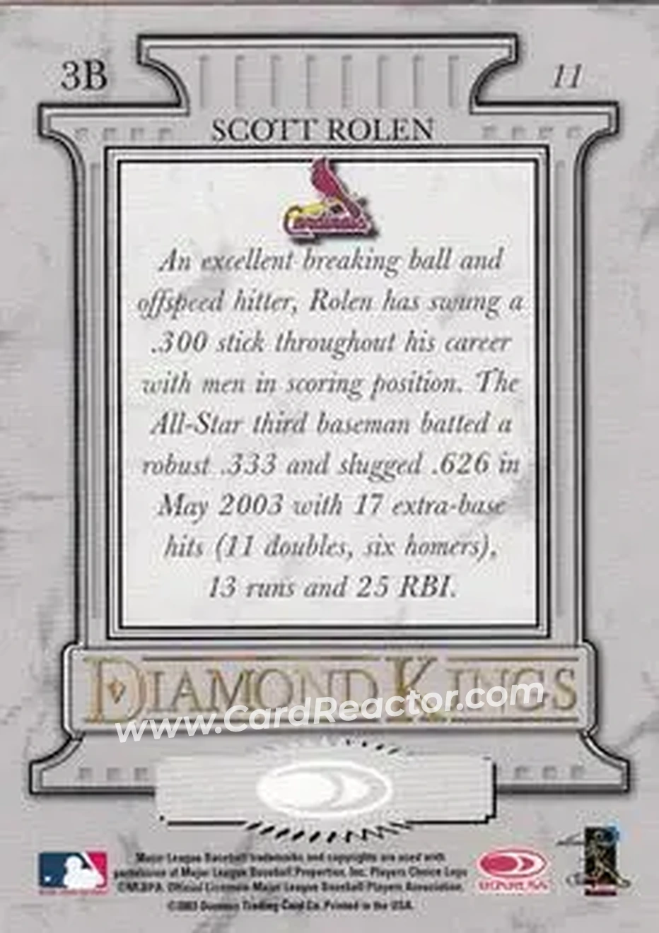 2004 Donruss #11 - Scott Rolen - St. Louis Cardinals - Back