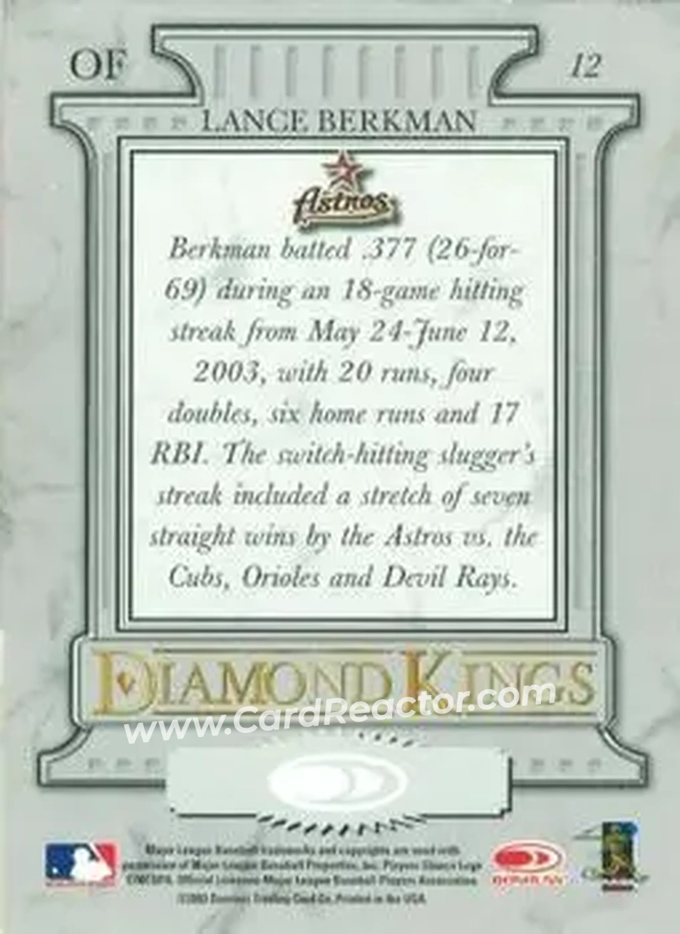 2004 Donruss #12 - Lance Berkman - Houston Astros - Back