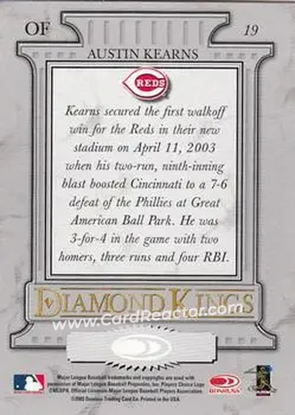 2004 Donruss #19 - Austin Kearns - Cincinnati Reds - Back
