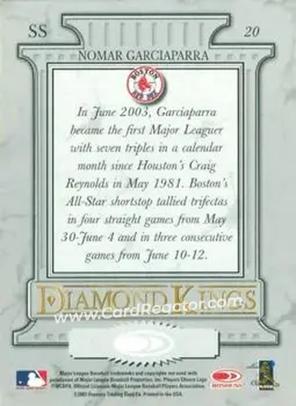 2004 Donruss #20 - Nomar Garciaparra - Boston Red Sox - Back