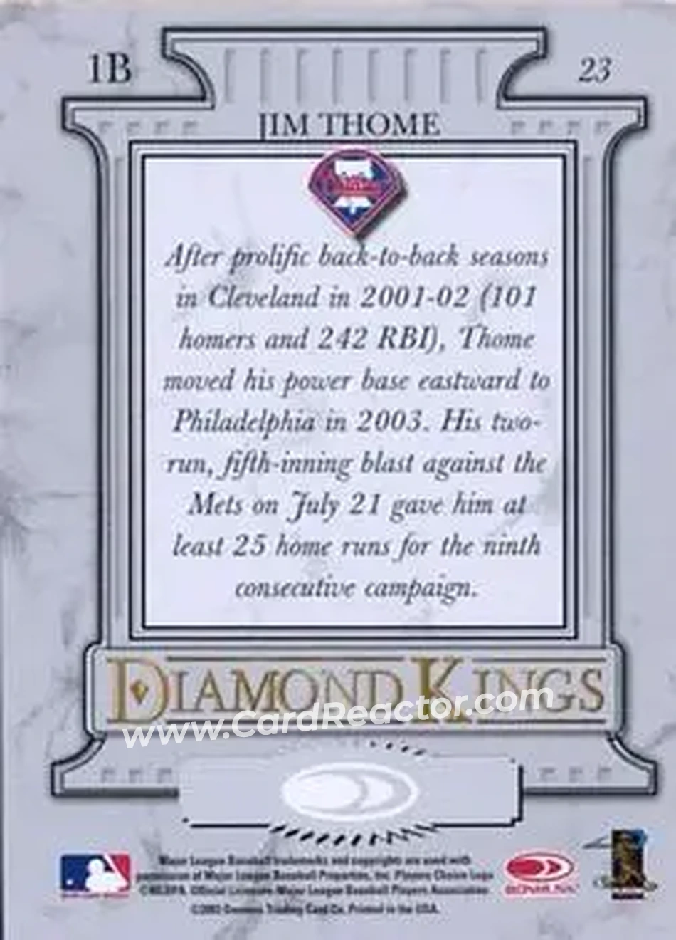 2004 Donruss #23 - Jim Thome - Philadelphia Phillies - Back