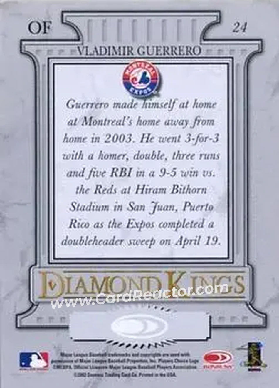 2004 Donruss #24 - Vladimir Guerrero - Montreal Expos - Back