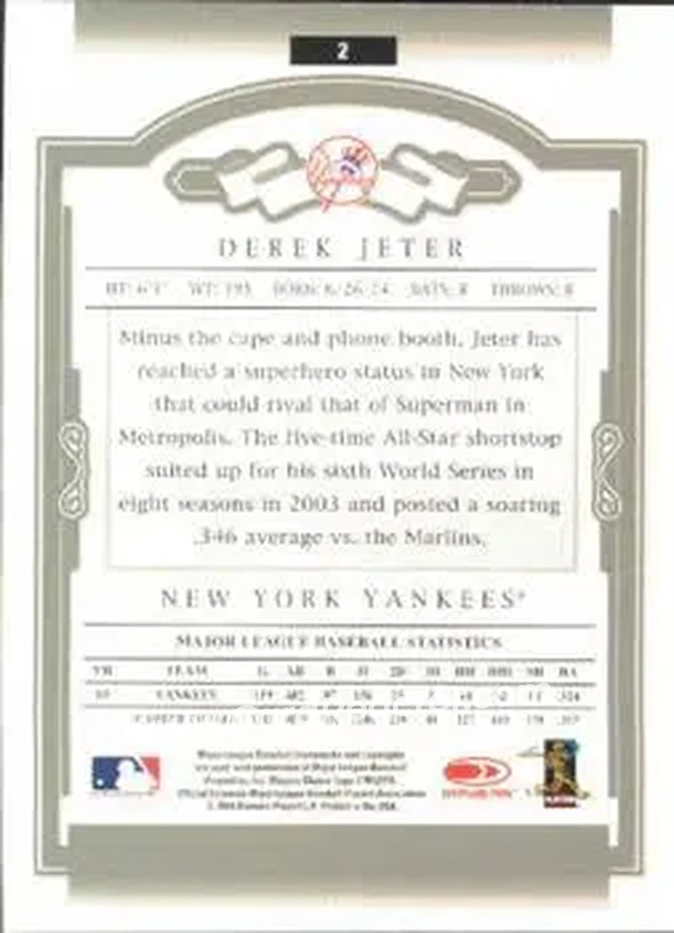 2004 Donruss Classics #2 - Derek Jeter - New York Yankees - Back