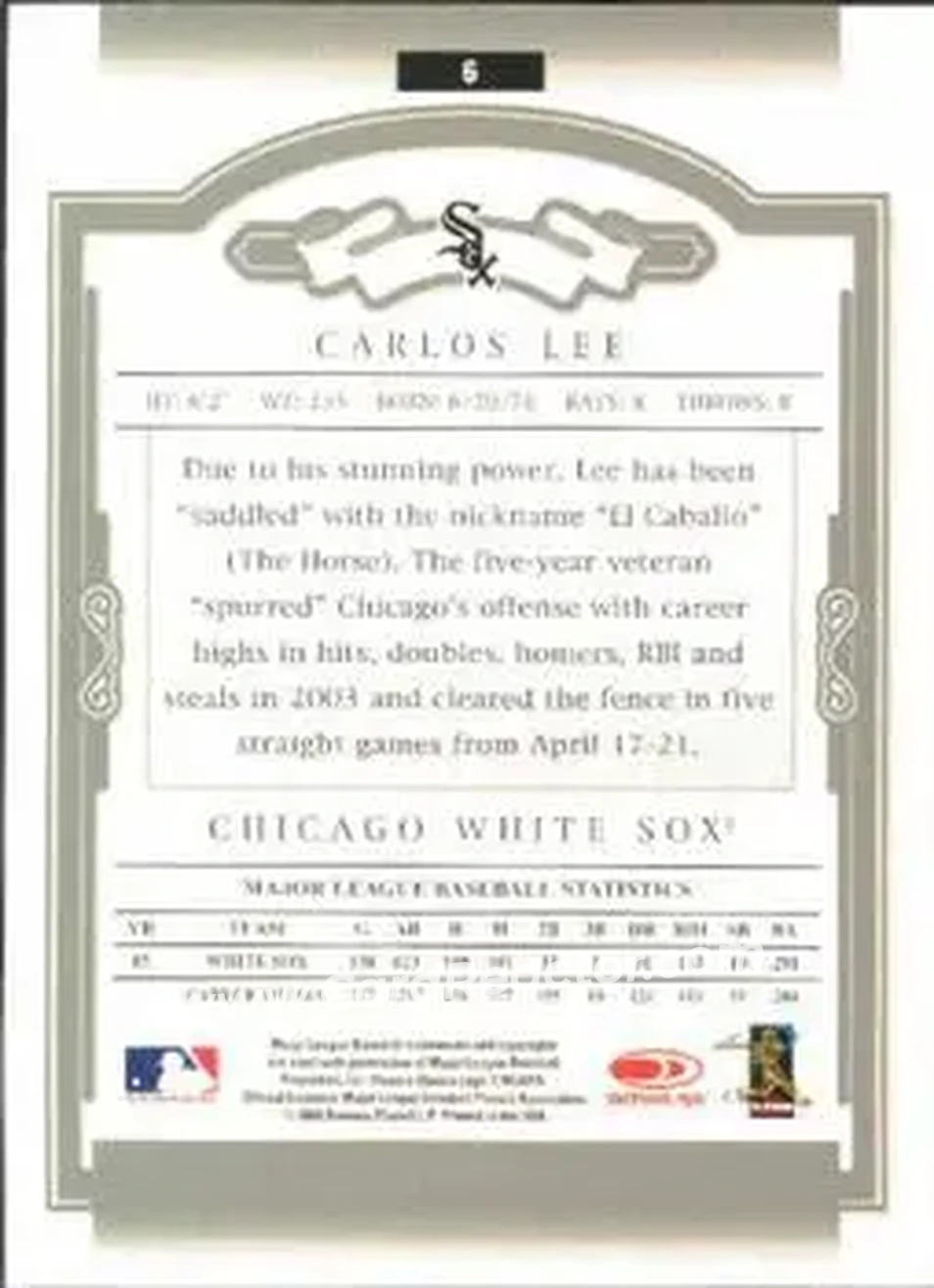 2004 Donruss Classics #6 - Carlos Lee - Chicago White Sox - Back