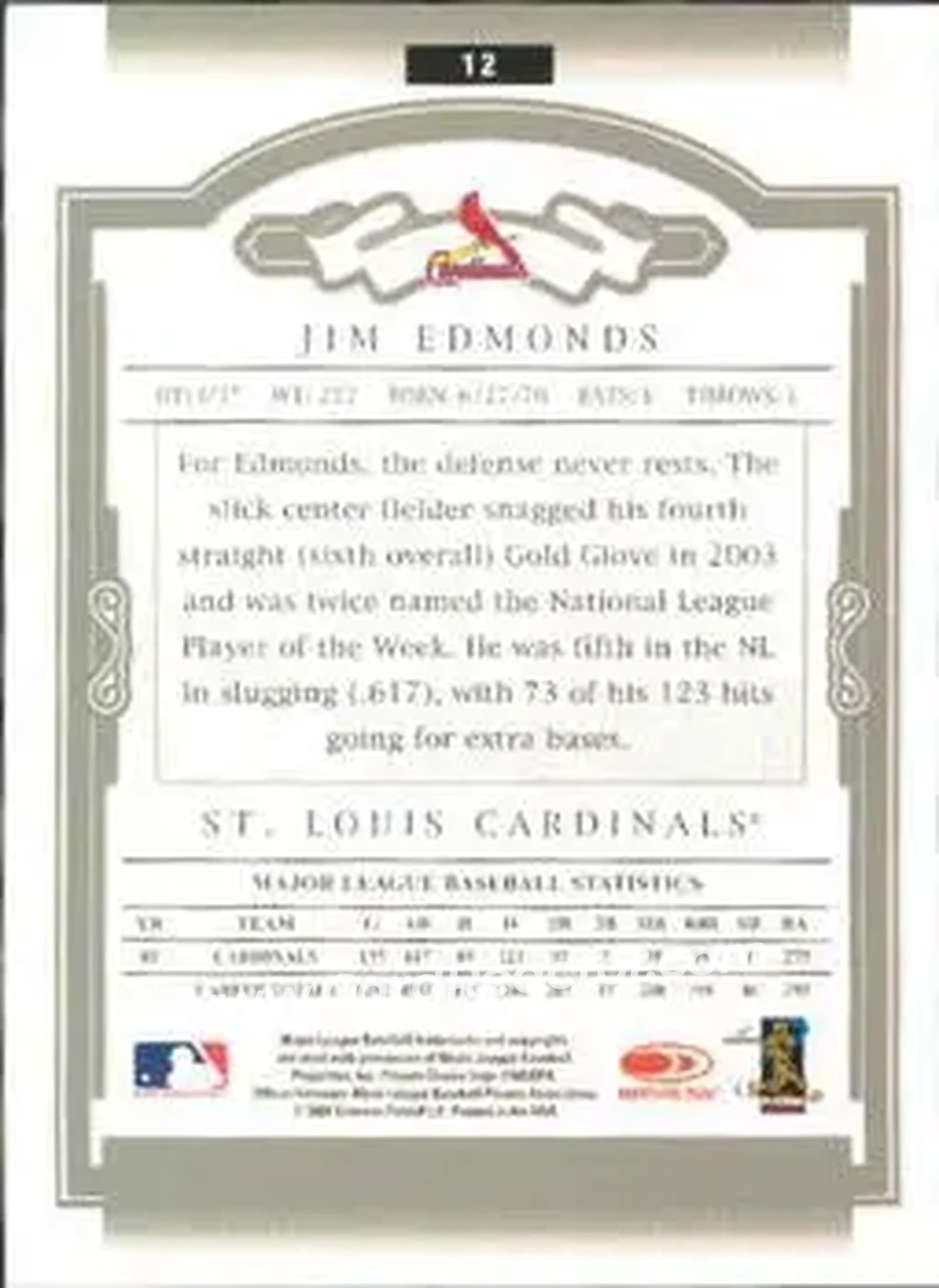 2004 Donruss Classics #12 - Jim Edmonds - St. Louis Cardinals - Back