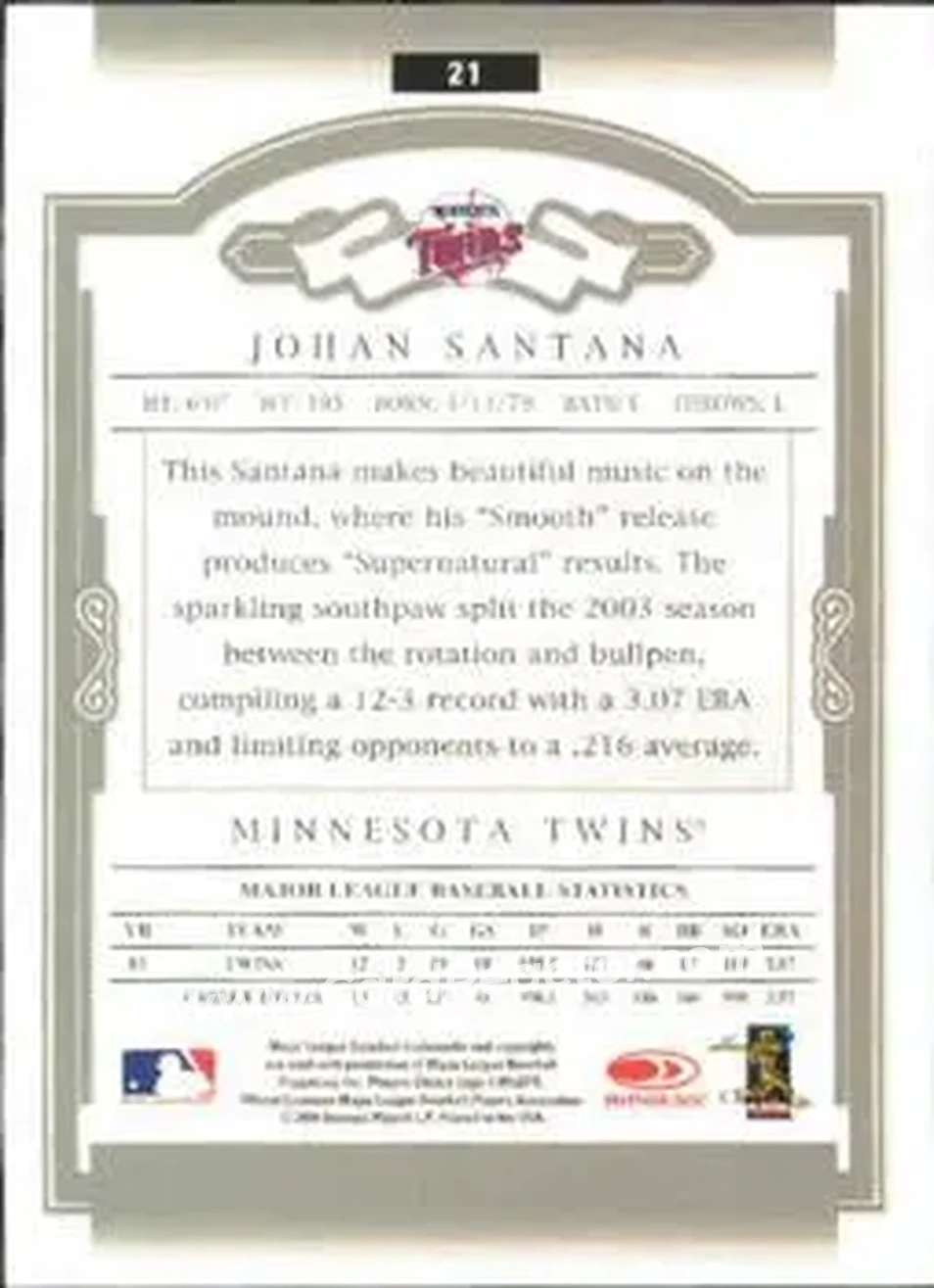 2004 Donruss Classics #21 - Johan Santana - Minnesota Twins - Back