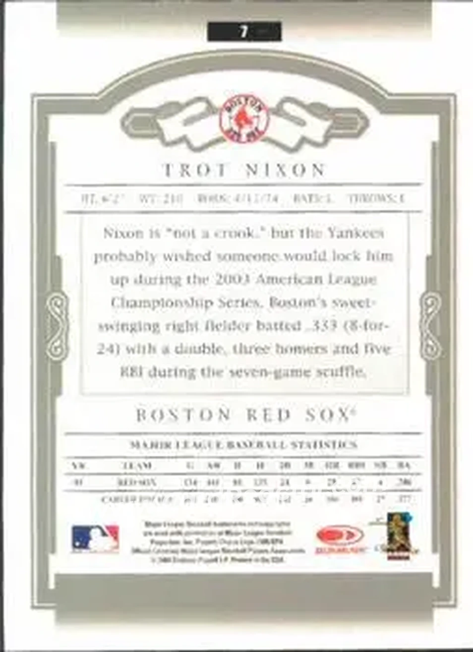 2004 Donruss Classics #7 - Trot Nixon - Boston Red Sox - Back
