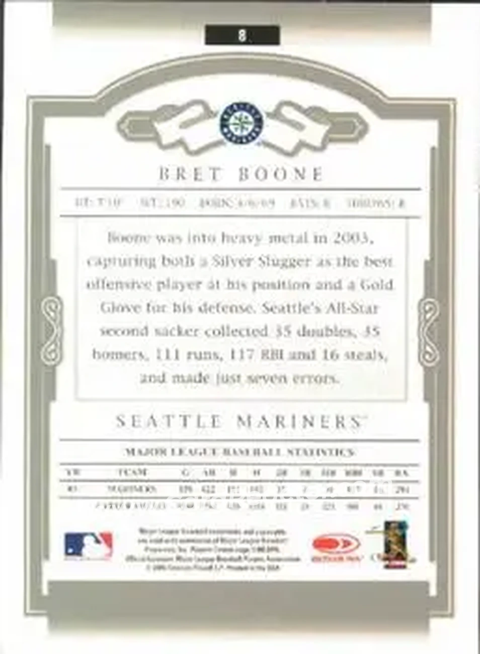 2004 Donruss Classics #8 - Bret Boone - Seattle Mariners - Back