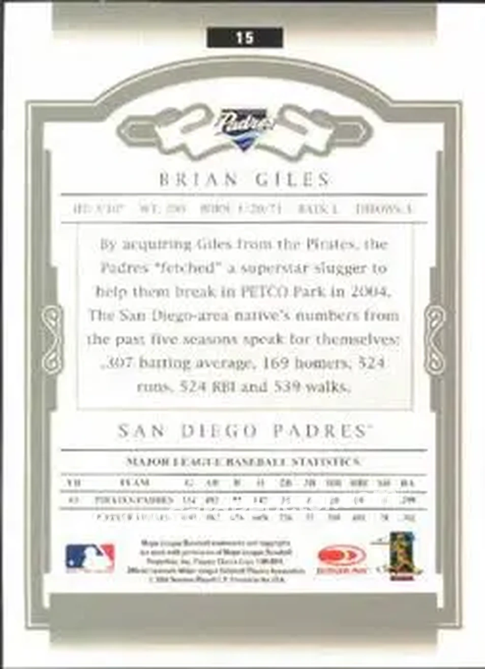 2004 Donruss Classics #15 - Brian Giles - San Diego Padres - Back
