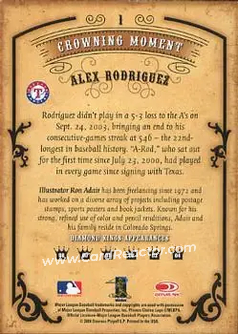 2004 Donruss Diamond Kings #1 - Alex Rodriguez - Texas Rangers - Back