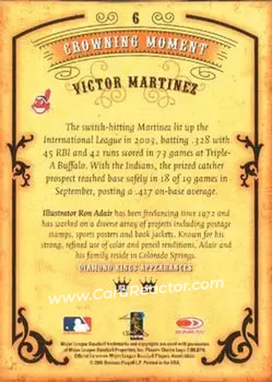 2004 Donruss Diamond Kings #6 - Victor Martinez - Cleveland Indians - Back