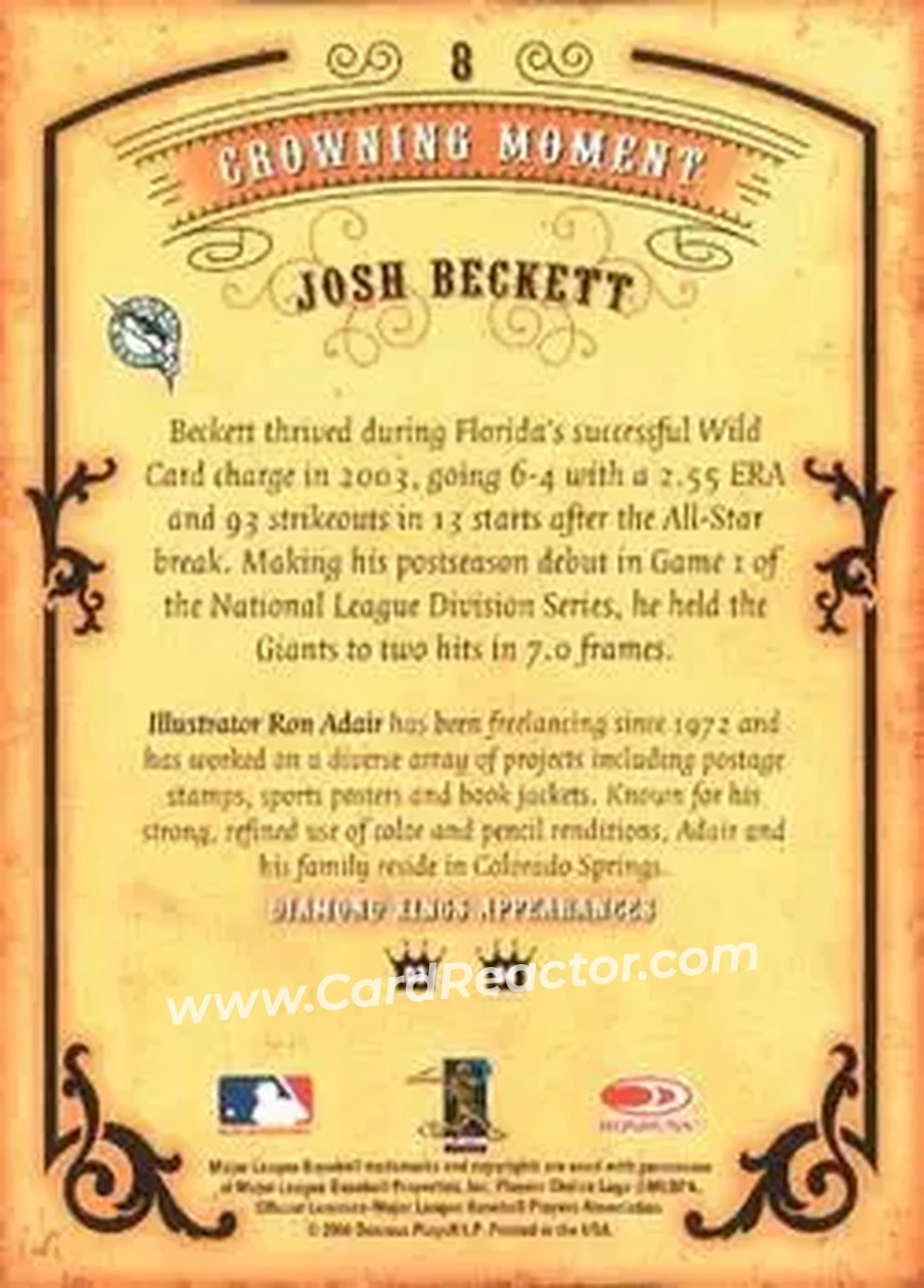 2004 Donruss Diamond Kings #8 - Josh Beckett - Florida Marlins - Back