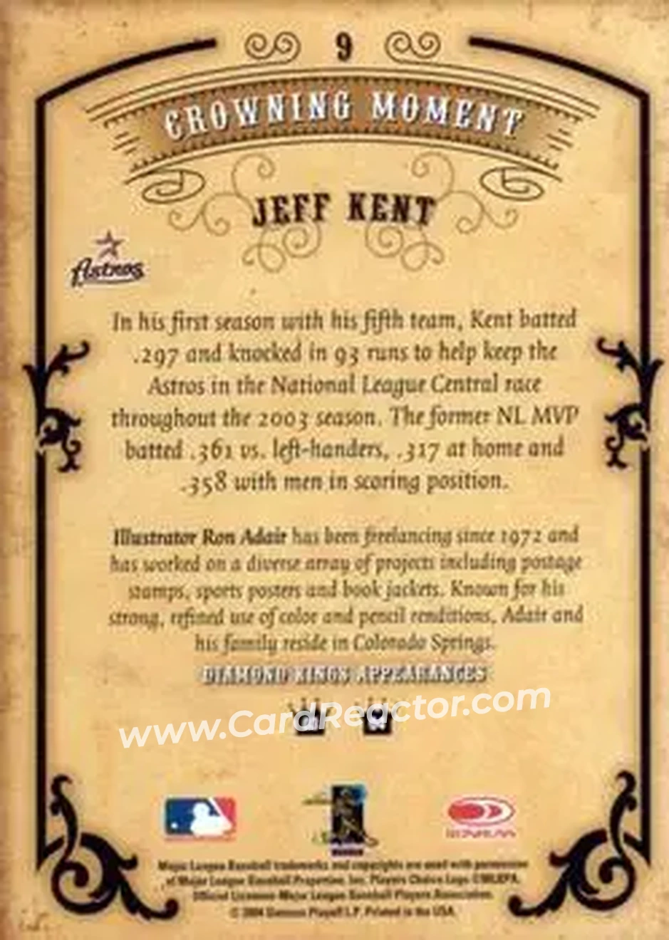 2004 Donruss Diamond Kings #9 - Jeff Kent - Houston Astros - Back