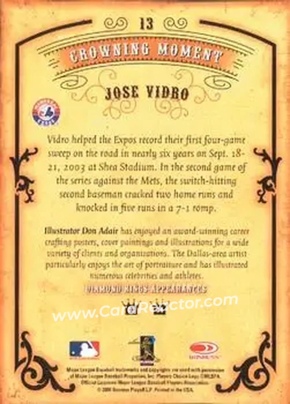 2004 Donruss Diamond Kings #13 - Jose Vidro - Montreal Expos - Back