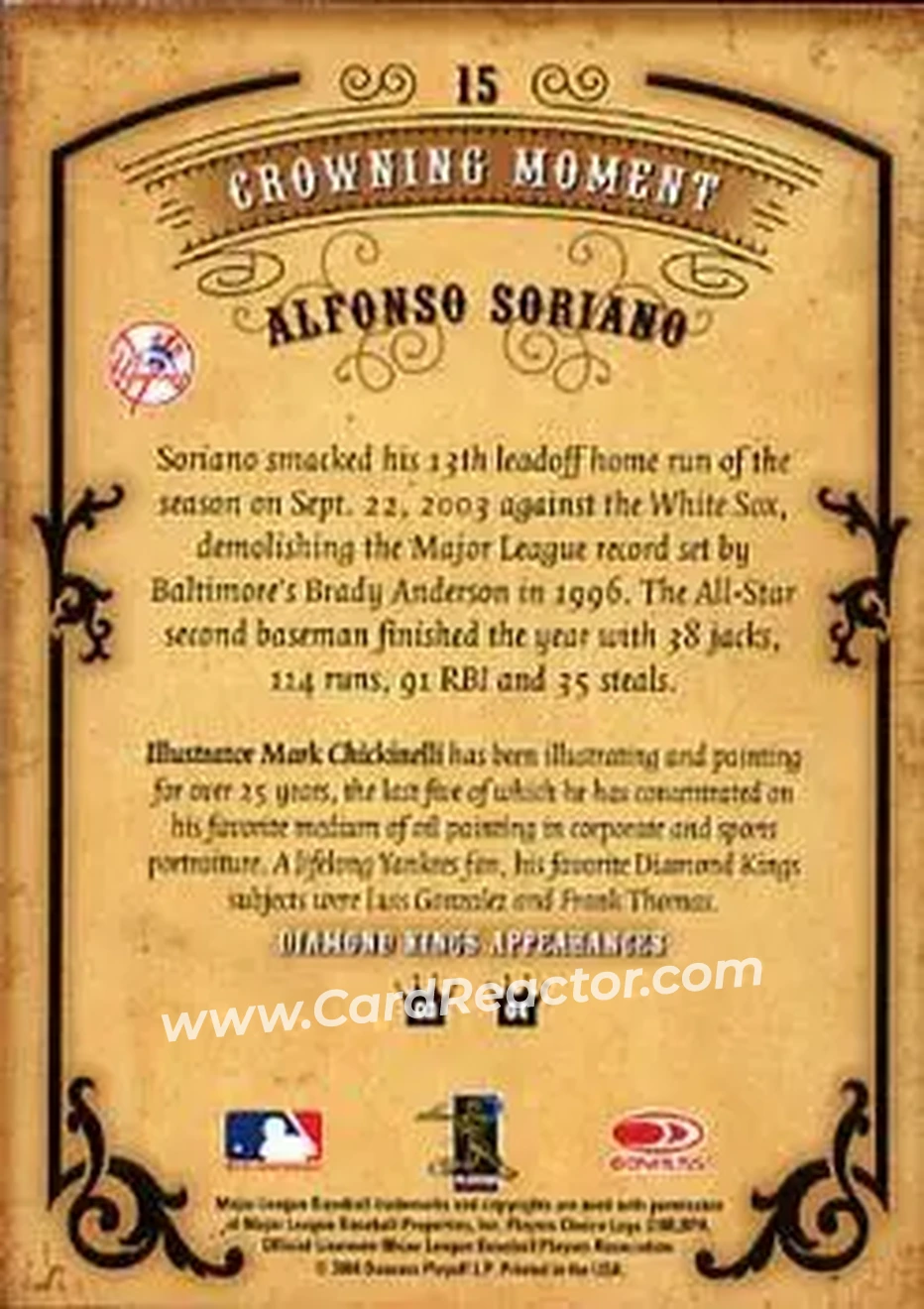 2004 Donruss Diamond Kings #15 - Alfonso Soriano - New York Yankees - Back