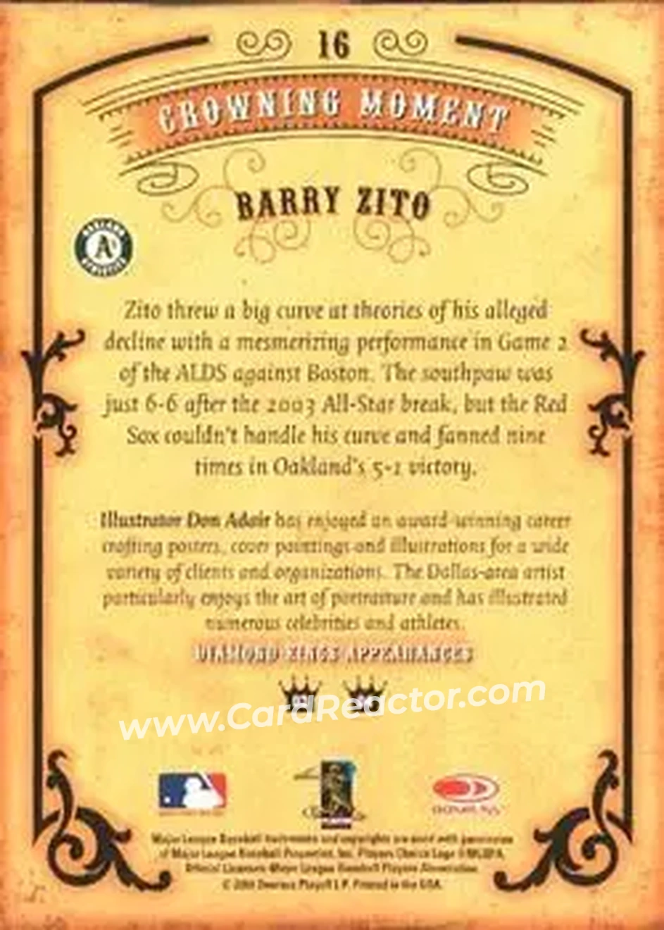 2004 Donruss Diamond Kings #16 - Barry Zito - Oakland Athletics - Back