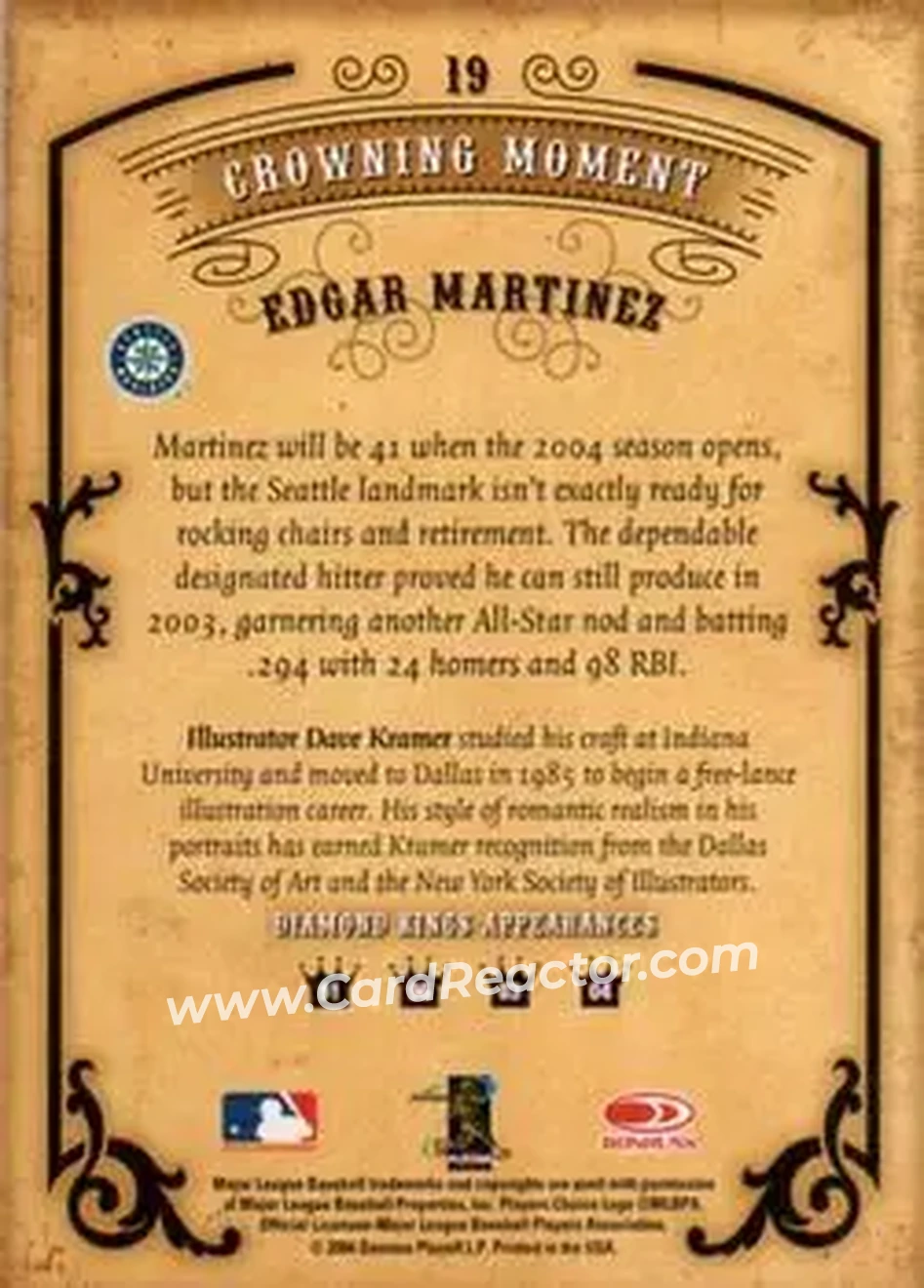 2004 Donruss Diamond Kings #19 - Edgar Martinez - Seattle Mariners - Back