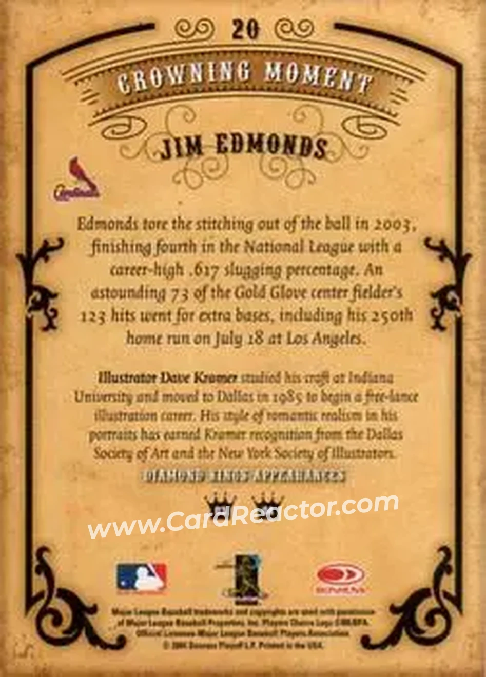 2004 Donruss Diamond Kings #20 - Jim Edmonds - St. Louis Cardinals - Back