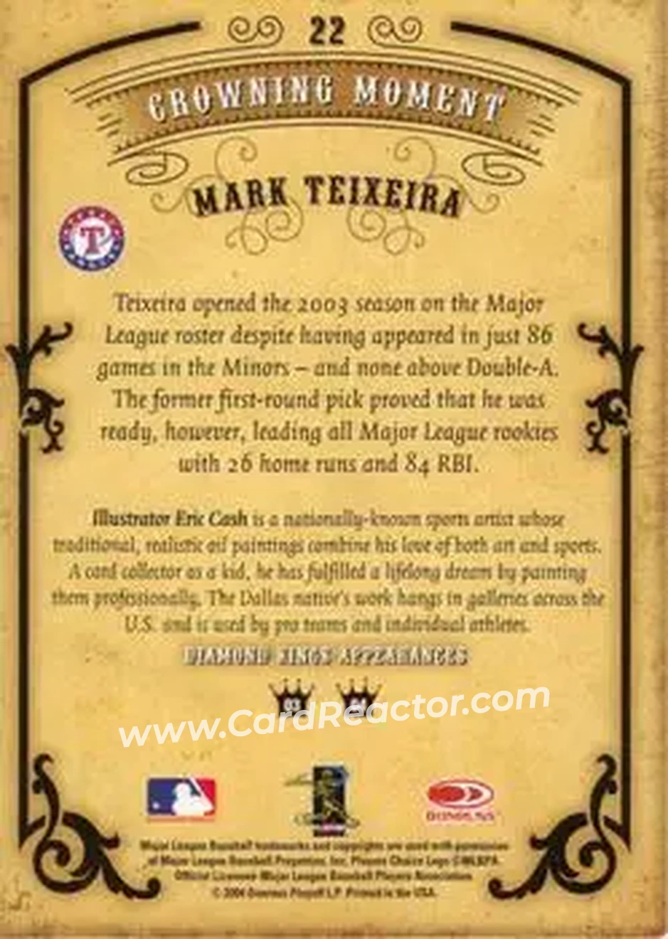 2004 Donruss Diamond Kings #22 - Mark Teixeira - Texas Rangers - Back