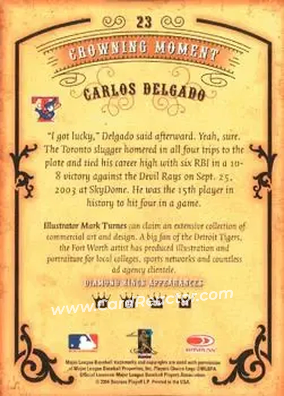 2004 Donruss Diamond Kings #23 - Carlos Delgado - Toronto Blue Jays - Back