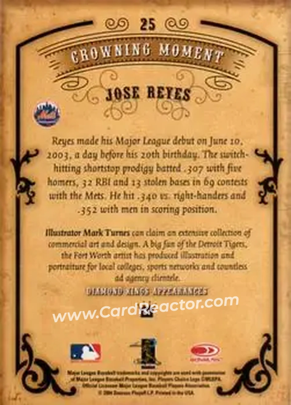 2004 Donruss Diamond Kings #25 - Jose Reyes - New York Mets - Back