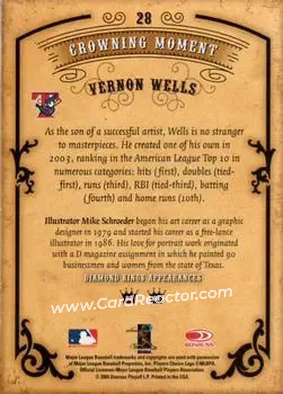 2004 Donruss Diamond Kings #28 - Vernon Wells - Toronto Blue Jays - Back