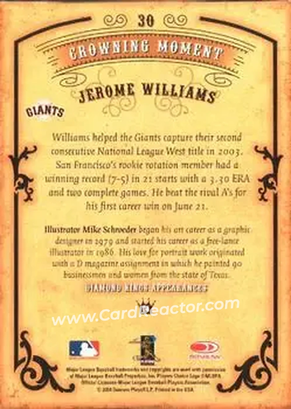 2004 Donruss Diamond Kings #30 - Jerome Williams - San Francisco Giants - Back