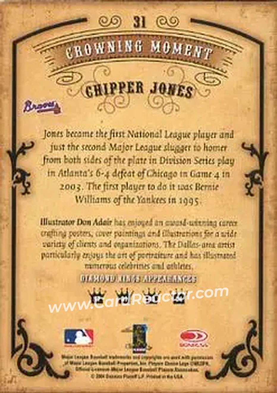 2004 Donruss Diamond Kings #31 - Chipper Jones - Atlanta Braves - Back