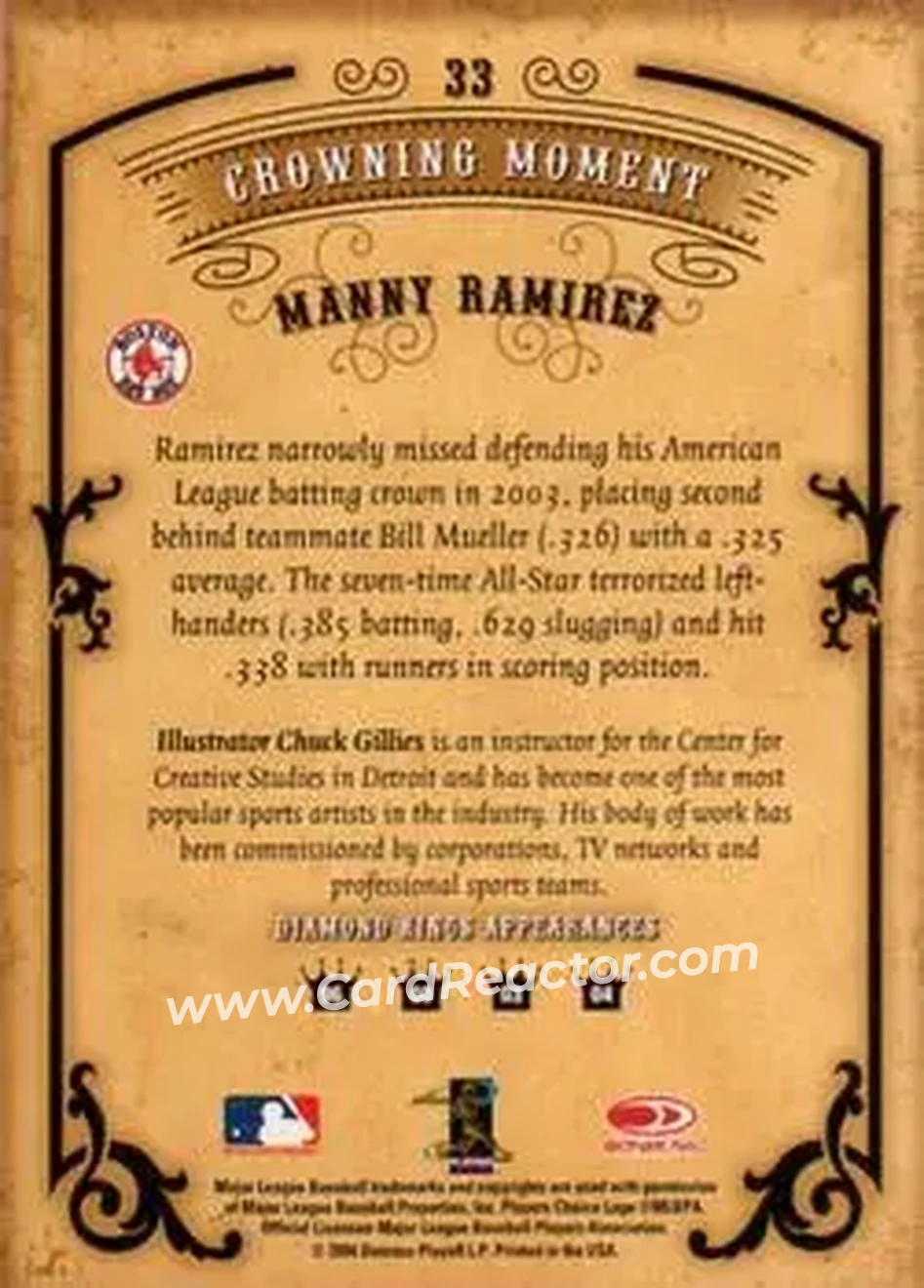 2004 Donruss Diamond Kings #33 - Manny Ramirez - Boston Red Sox - Back
