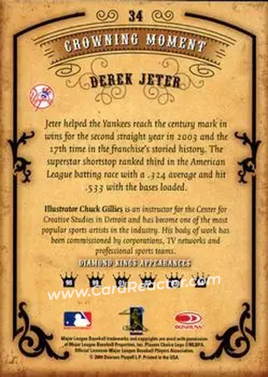 2004 Donruss Diamond Kings #34 - Derek Jeter - New York Yankees - Back