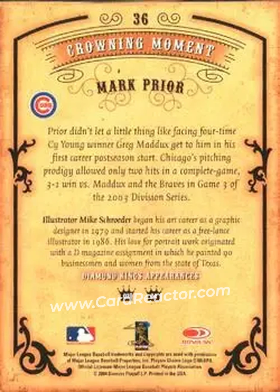 2004 Donruss Diamond Kings #36 - Mark Prior - Chicago Cubs - Back