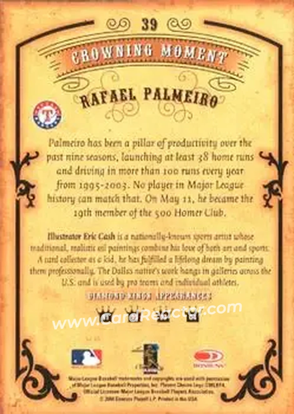 2004 Donruss Diamond Kings #39 - Rafael Palmeiro - Texas Rangers - Back