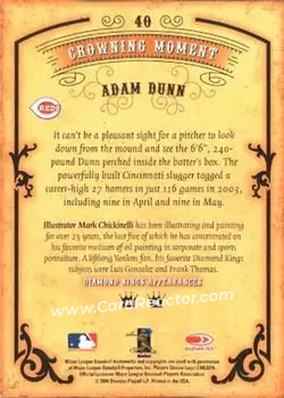 2004 Donruss Diamond Kings #40 - Adam Dunn - Cincinnati Reds - Back