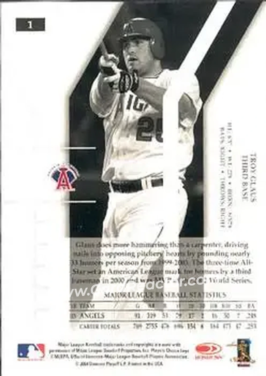 2004 Donruss Elite #1 - Troy Glaus - Anaheim Angels - Back