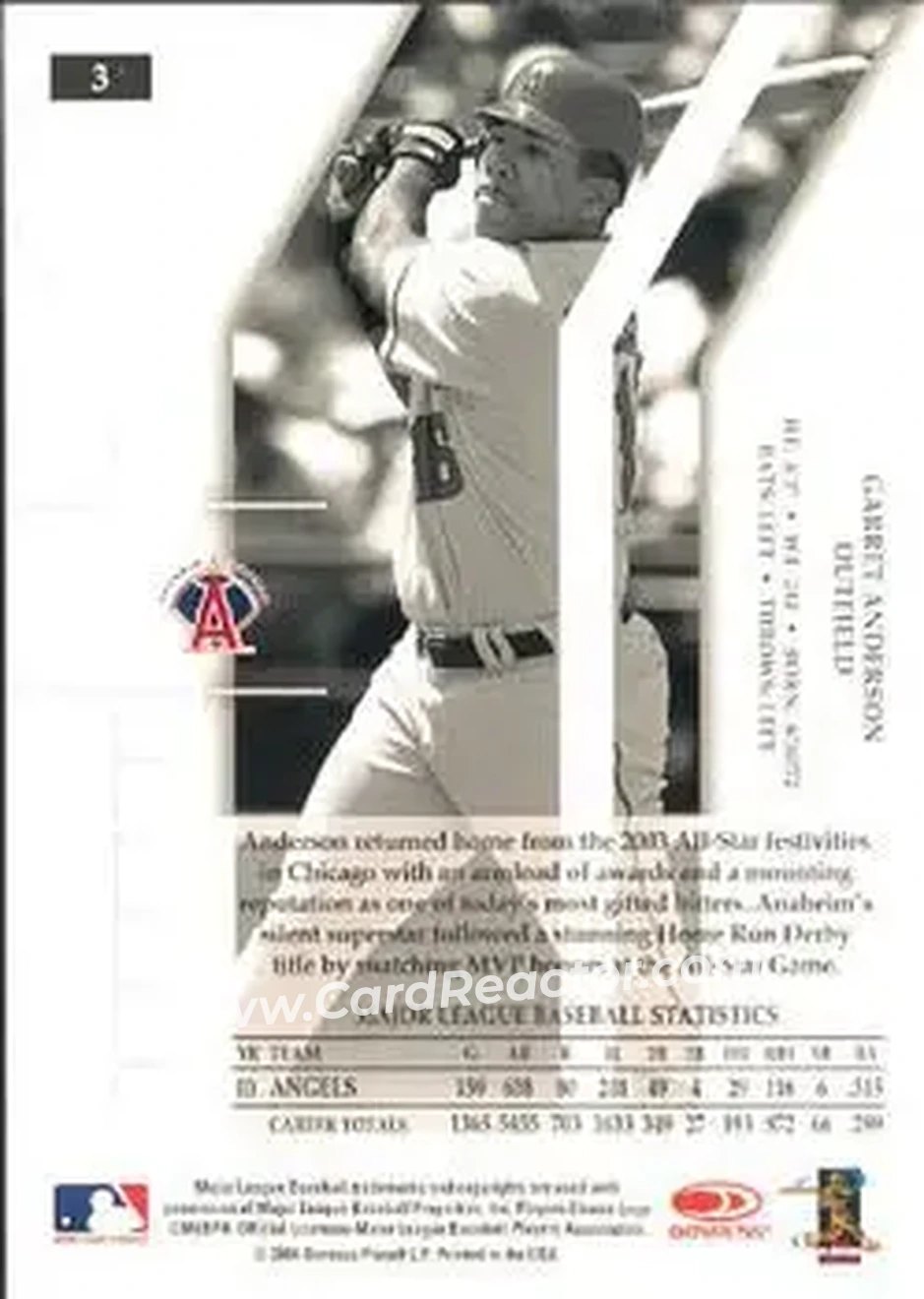 2004 Donruss Elite #3 - Garret Anderson - Anaheim Angels - Back 2004 Donruss Elite #3 - Garret Anderson - Anaheim Angels - Back