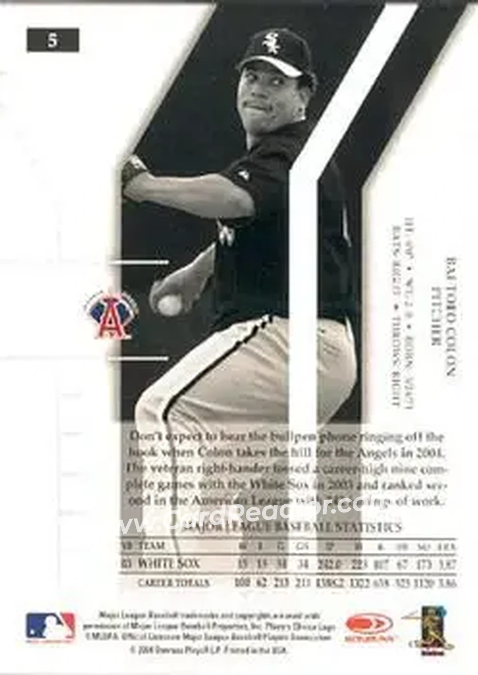 2004 Donruss Elite #5 - Bartolo Colon - Anaheim Angels - Back 2004 Donruss Elite #5 - Bartolo Colon - Anaheim Angels - Back