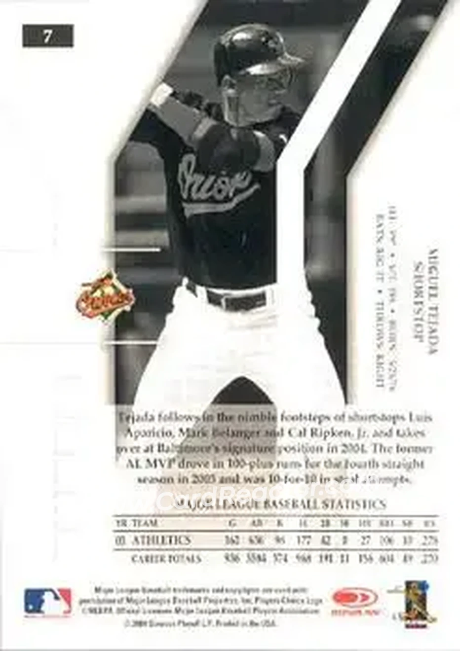 2004 Donruss Elite #7 - Miguel Tejada - Baltimore Orioles - Back