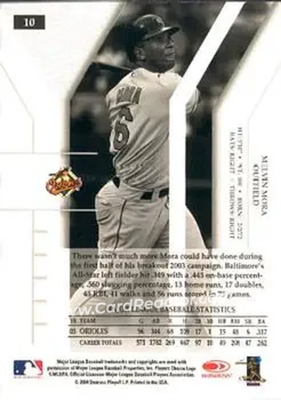 2004 Donruss Elite #10 - Melvin Mora - Baltimore Orioles - Back