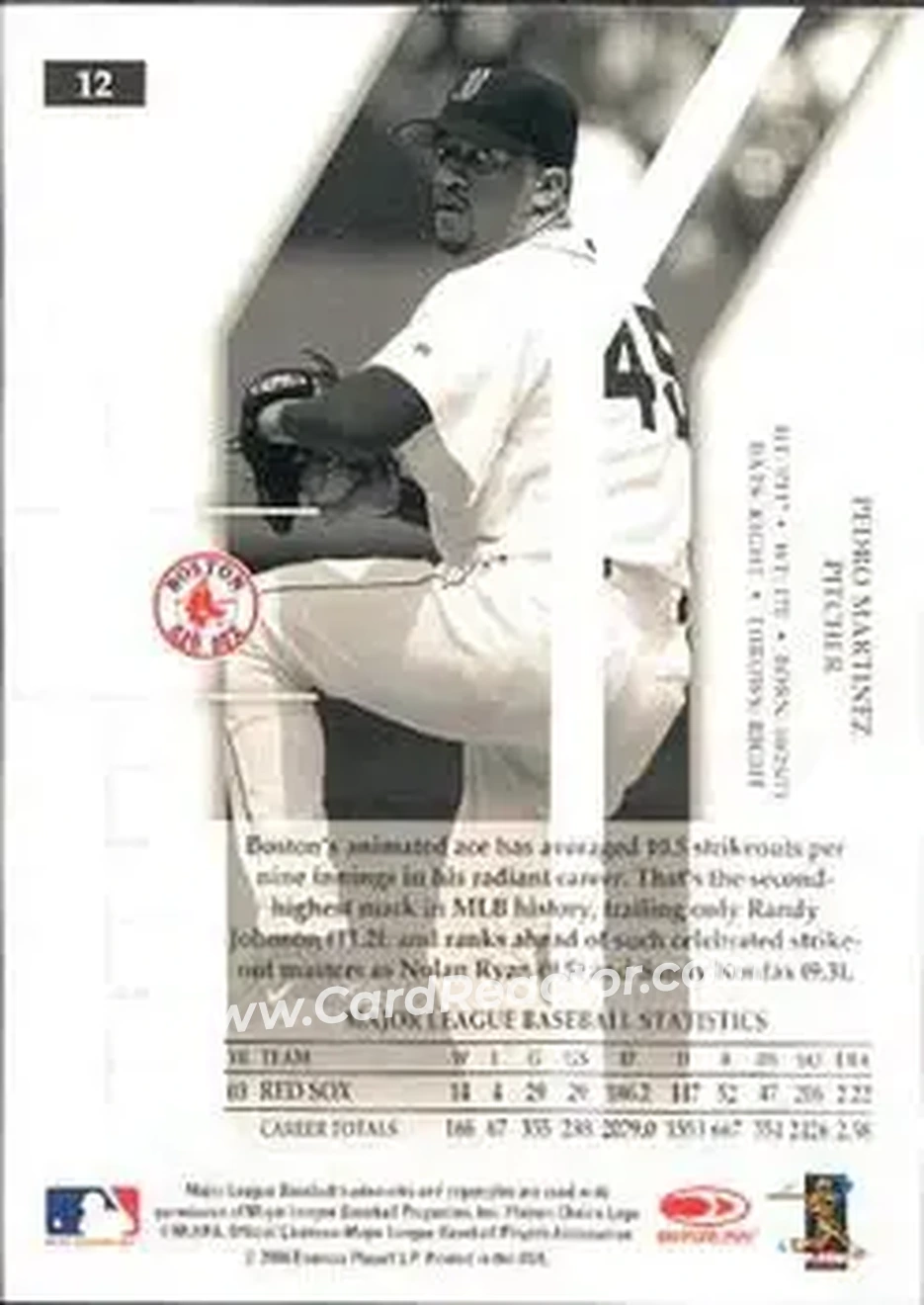 2004 Donruss Elite #12 - Pedro Martinez - Boston Red Sox - Back 2004 Donruss Elite #12 - Pedro Martinez - Boston Red Sox - Back