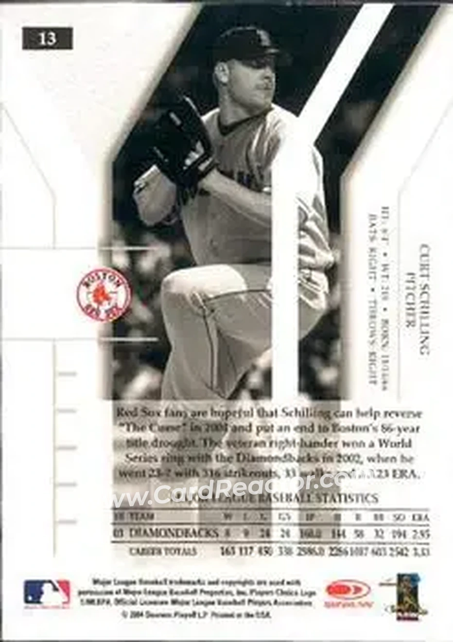 2004 Donruss Elite #13 - Curt Schilling - Boston Red Sox - Back