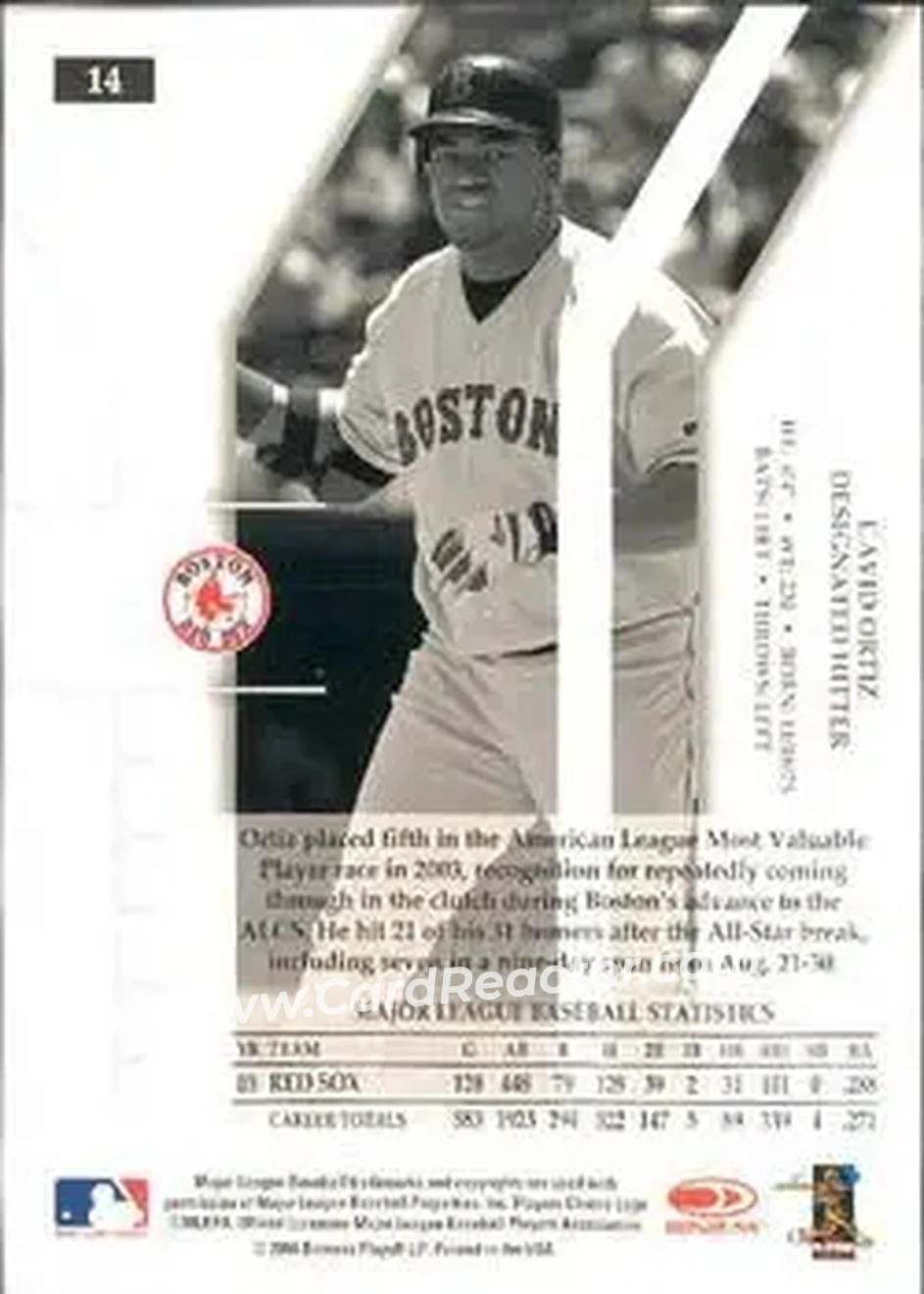 2004 Donruss Elite #14 - David Ortiz - Boston Red Sox - Back