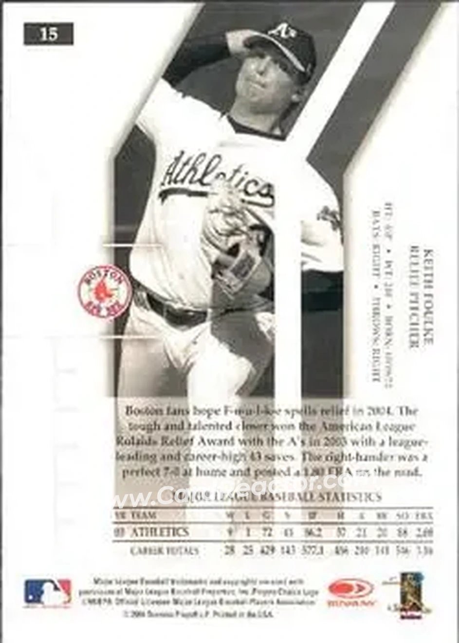 2004 Donruss Elite #15 - Keith Foulke - Boston Red Sox - Back