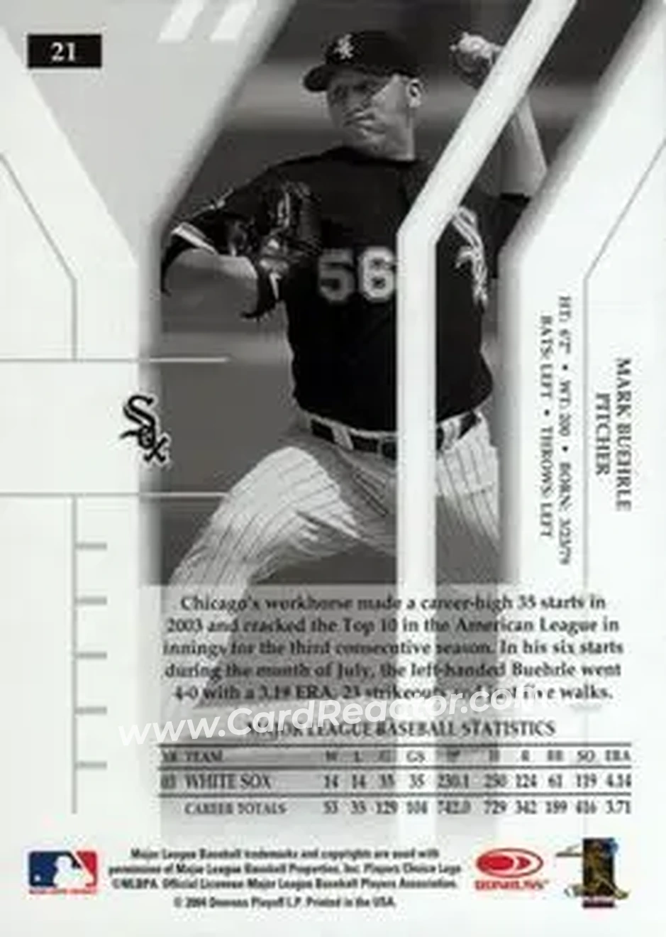 2004 Donruss Elite #21 - Mark Buehrle - Chicago White Sox - Back