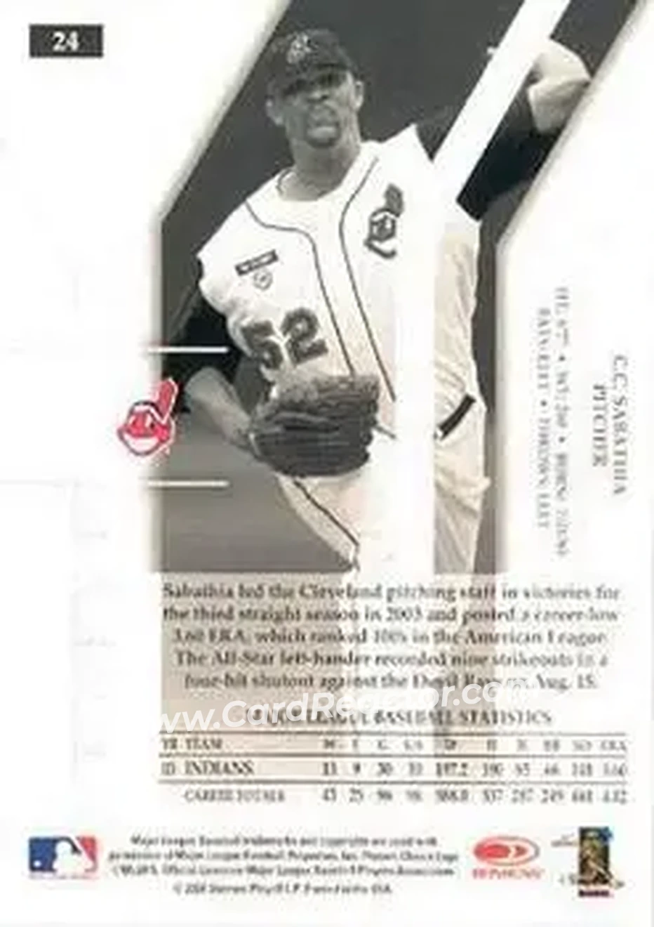 2004 Donruss Elite #24 - CC Sabathia - Cleveland Indians - Back