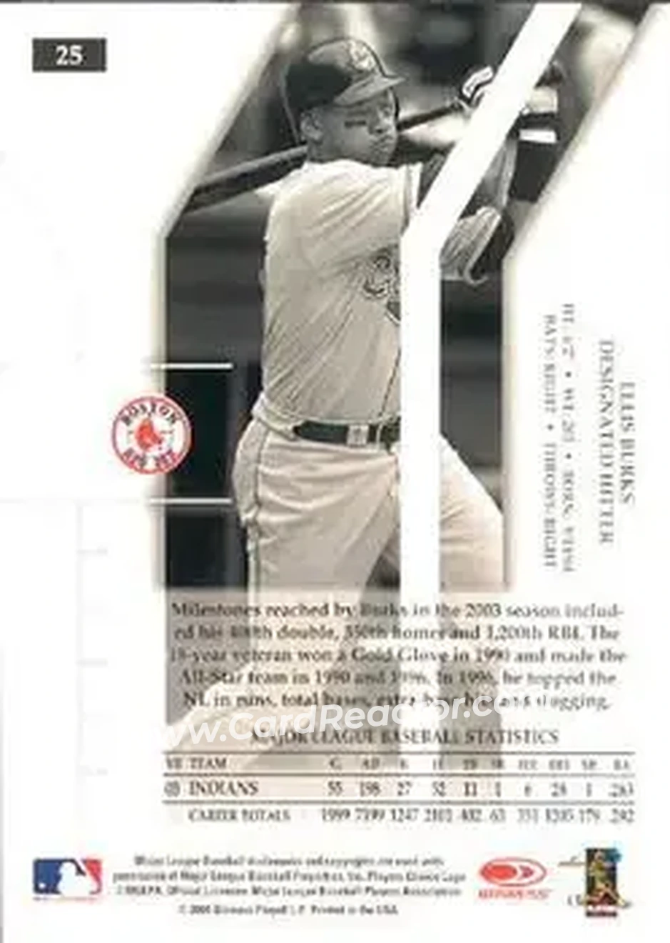 2004 Donruss Elite #25 - Ellis Burks - Boston Red Sox - Back