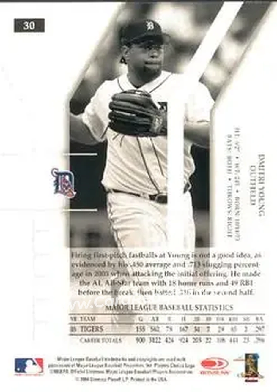 2004 Donruss Elite #30 - Dmitri Young - Detroit Tigers - Back