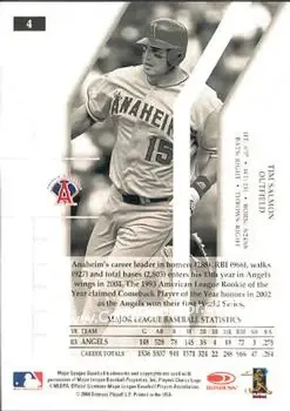 2004 Donruss Elite #4 - Tim Salmon - Anaheim Angels - Back