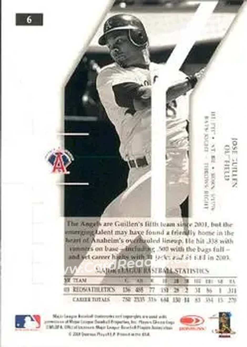 2004 Donruss Elite #6 - Jose Guillen - Anaheim Angels - Back