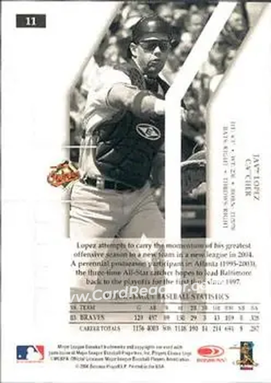 2004 Donruss Elite #11 - Javier Lopez - Baltimore Orioles - Back