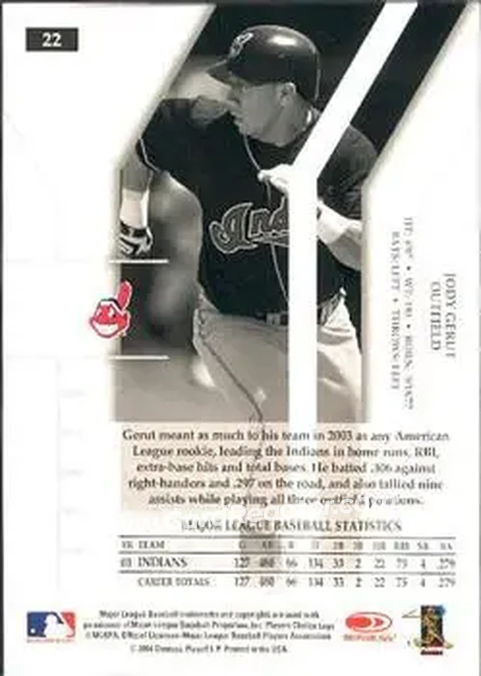 2004 Donruss Elite #22 - Jody Gerut - Cleveland Indians - Back